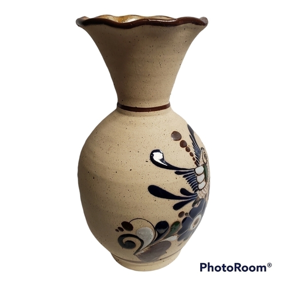 Tonala Vase Bird Floral Mexico Clay Art Pottery Large Heavy - Picture 2 of 6